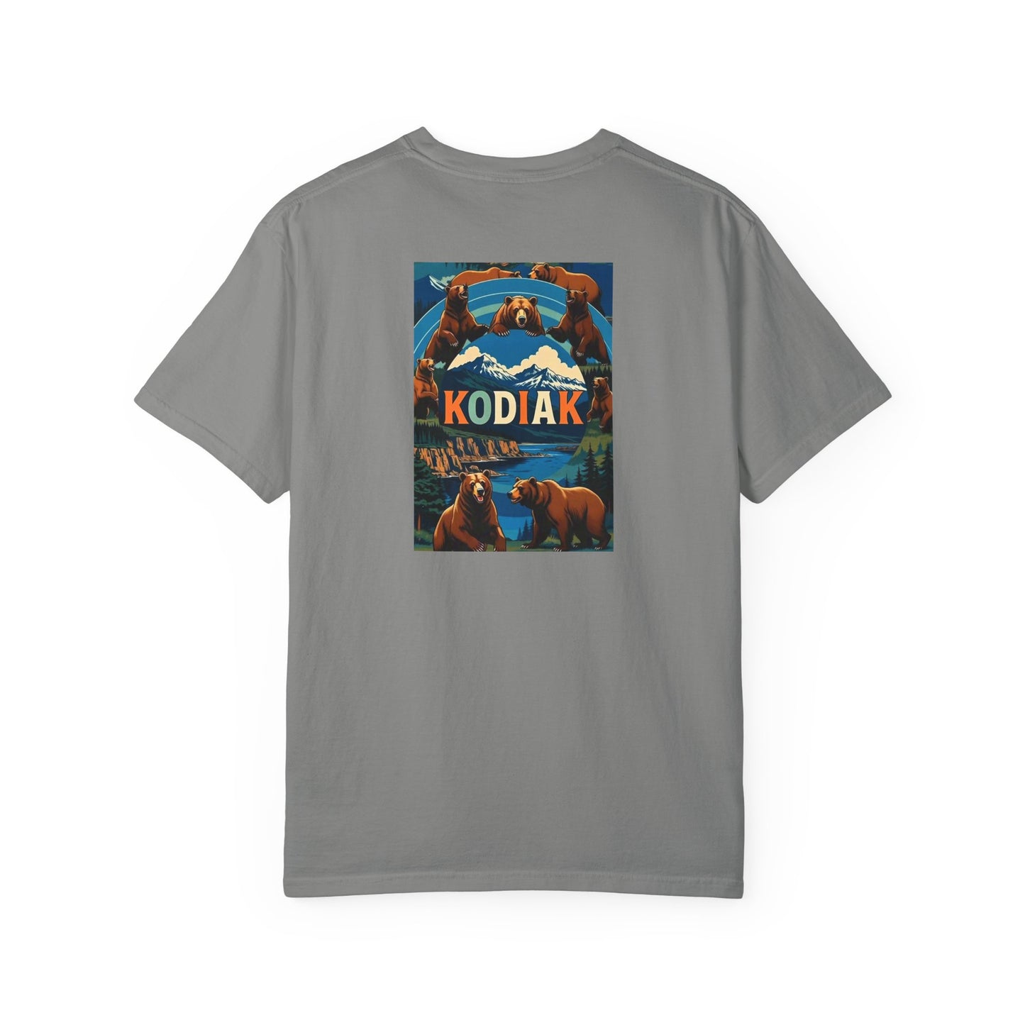 Kodiak Alaska Vintage Retro Back Printed Art Series Cotton Tee - Black Logo