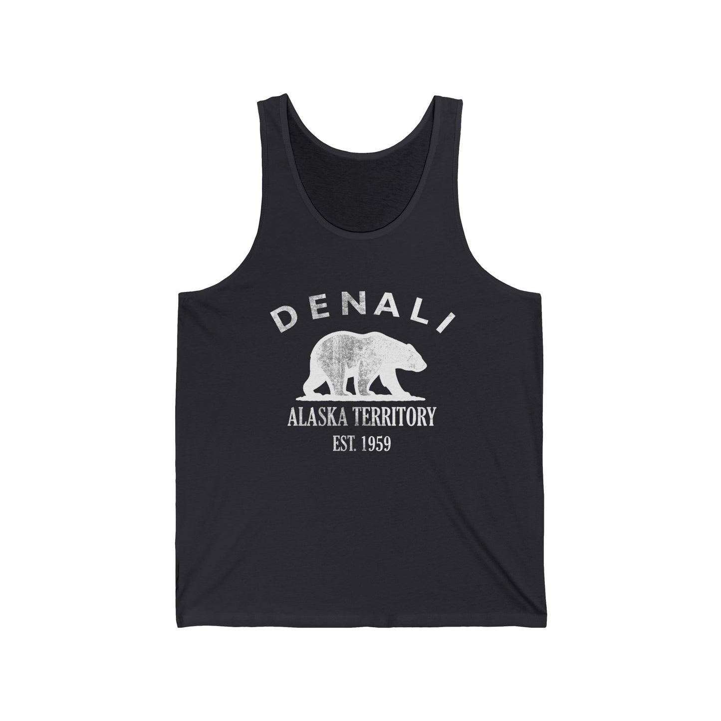 Denali Alaska Vintage Retro Unisex Cotton Jersey Tank Top - White Logo