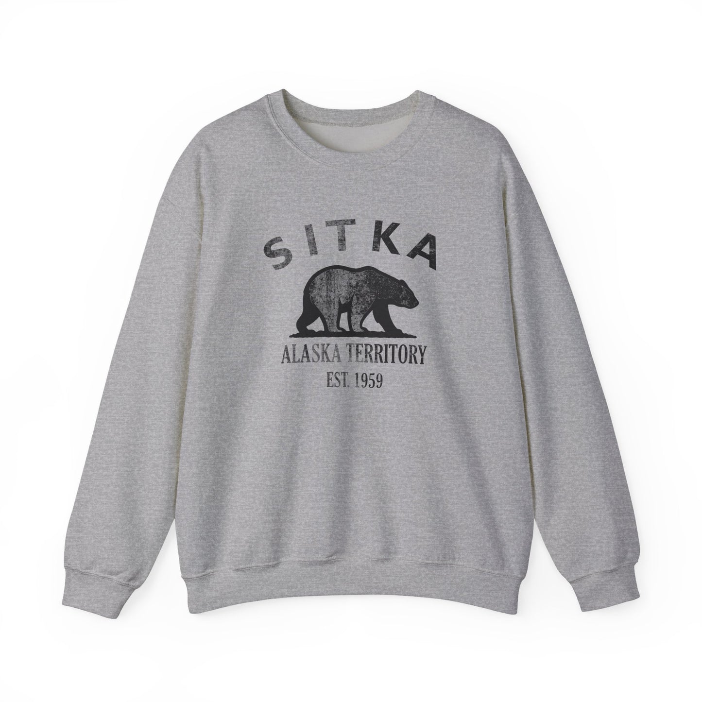 Sitka Alaska Vintage Retro Unisex Heavy Crewneck Sweatshirt - Black Logo