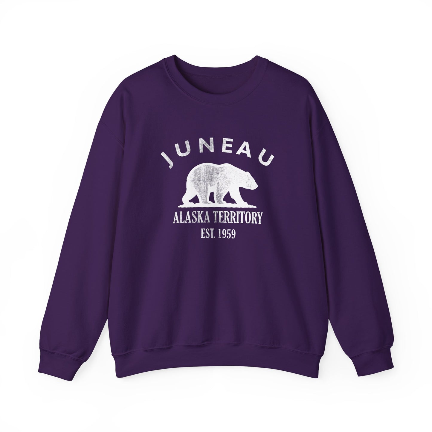 Juneau Alaska Vintage Retro Unisex Heavy Crewneck Sweatshirt - White Logo