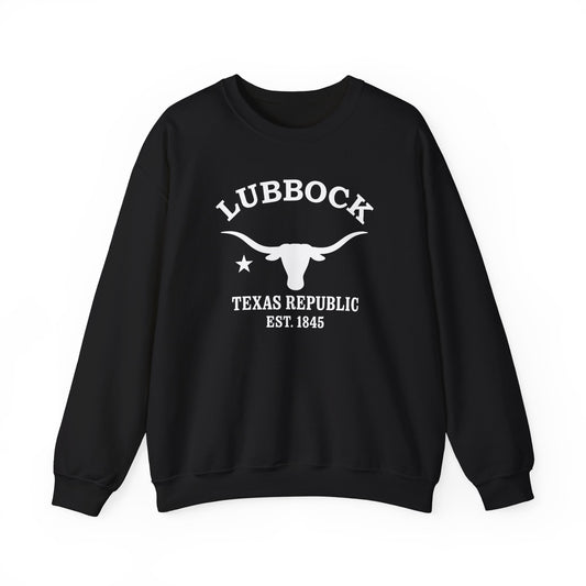 Lubbock Texas Vintage Retro Unisex Heavy Crewneck Sweatshirt - White Logo