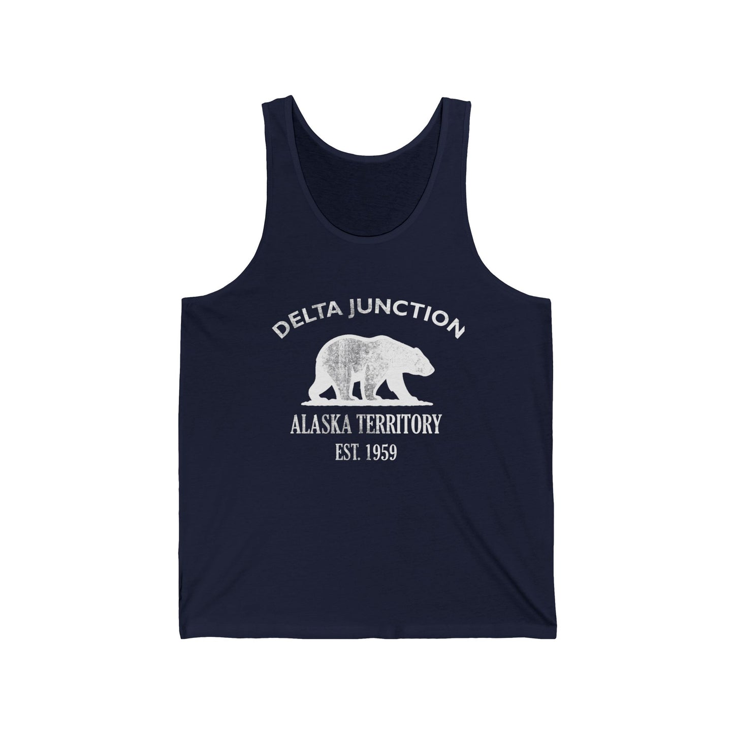 Delta Junction Alaska Vintage Retro Unisex Cotton Jersey Tank Top - White Logo