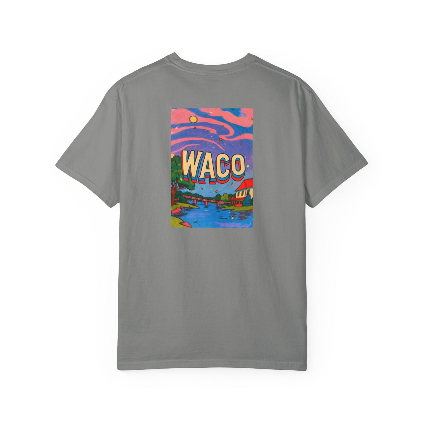 Waco Texas Vintage Style Back Printed Art Series Cotton Tee - Black Retro Longhorn Logo - Rear Art View 13