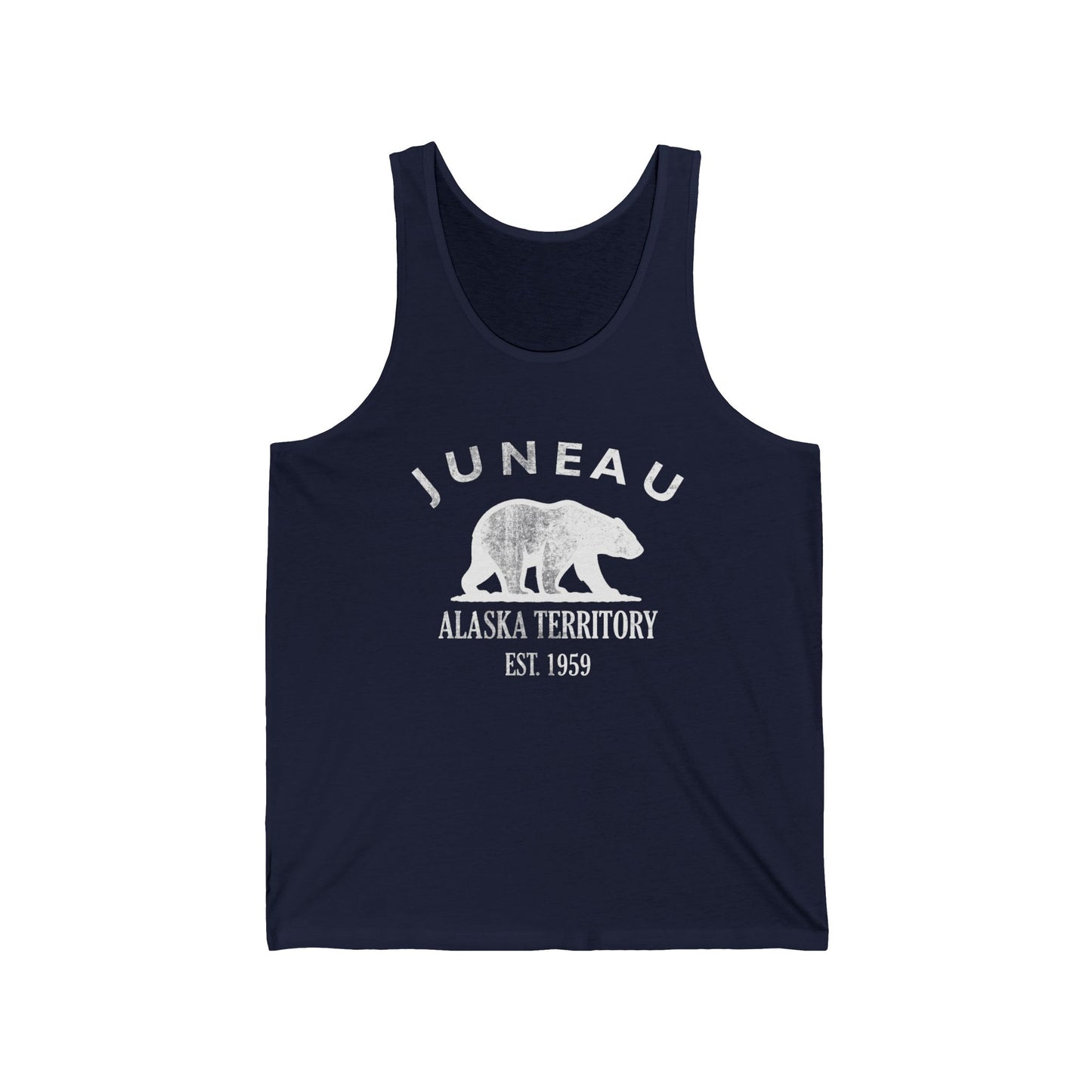 Juneau Alaska Vintage Retro Unisex Cotton Jersey Tank Top - White Logo