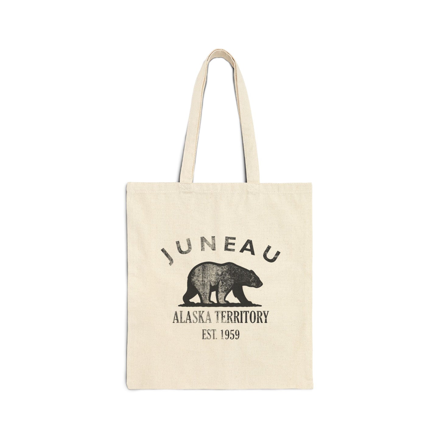Juneau Alaska Vintage Retro Cotton Canvas Tote Bag - Black Logo