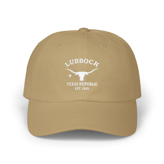 Lubbock Texas Vintage Retro Embroidered Cotton Cap - White Logo