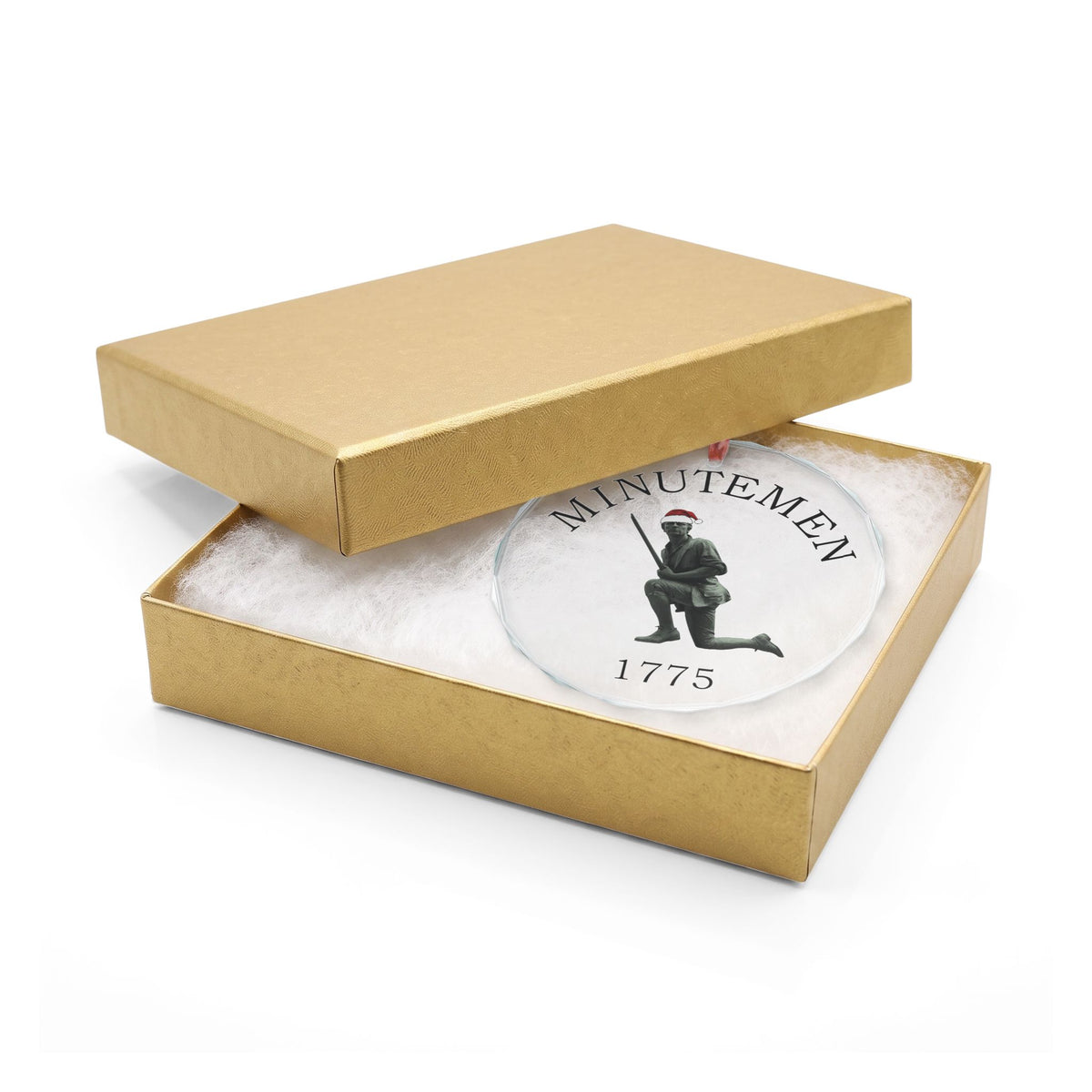 Minuteman Crystal Glass Ornament in a White Gift Box