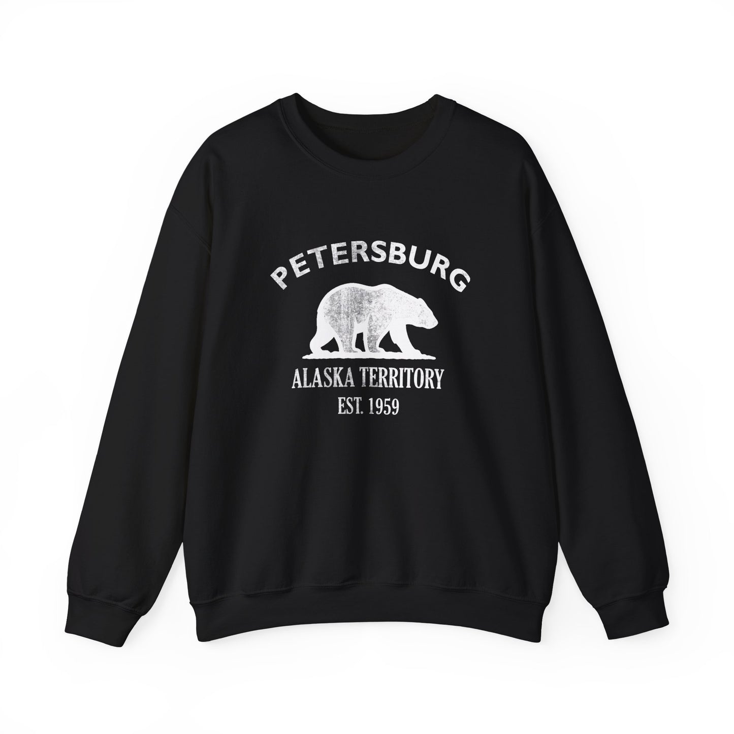 Petersburg Alaska Vintage Retro Unisex Heavy Crewneck Sweatshirt - White Logo