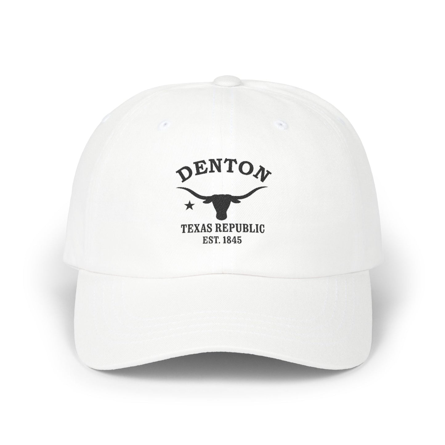 Denton Texas Vintage Retro Embroidered Cotton Cap - Black Logo