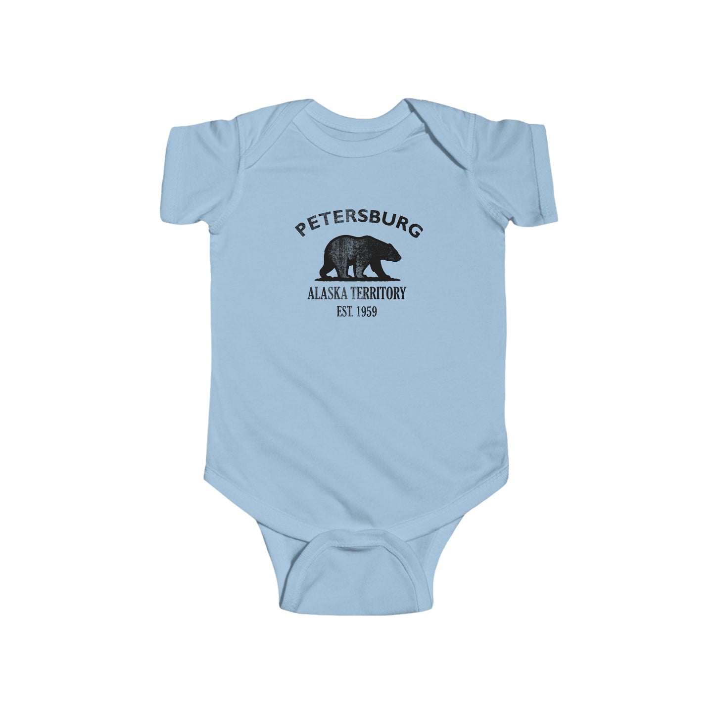Petersburg Alaska Cotton Jersey Baby Bodysuit - Black Logo