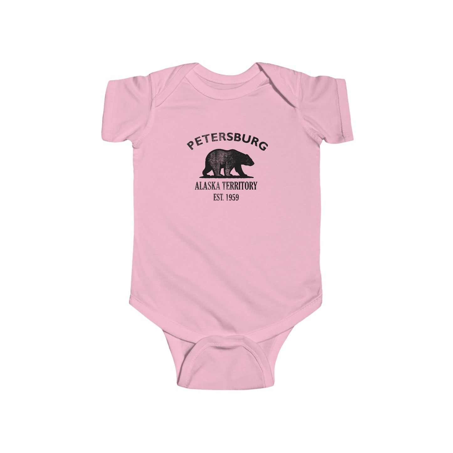 Petersburg Alaska Cotton Jersey Baby Bodysuit - Black Logo