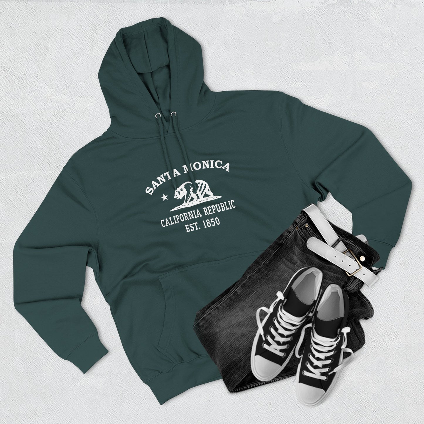 Santa Monica California Vintage Retro Unisex Heavy Cotton Hoodie - White Logo