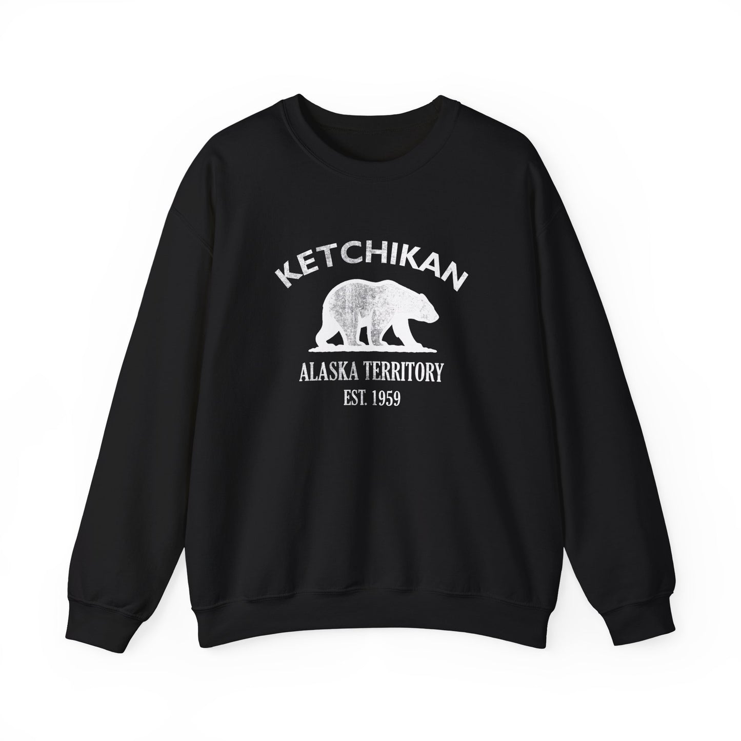 Ketchikan Alaska Vintage Retro Unisex Heavy Crewneck Sweatshirt - White Logo
