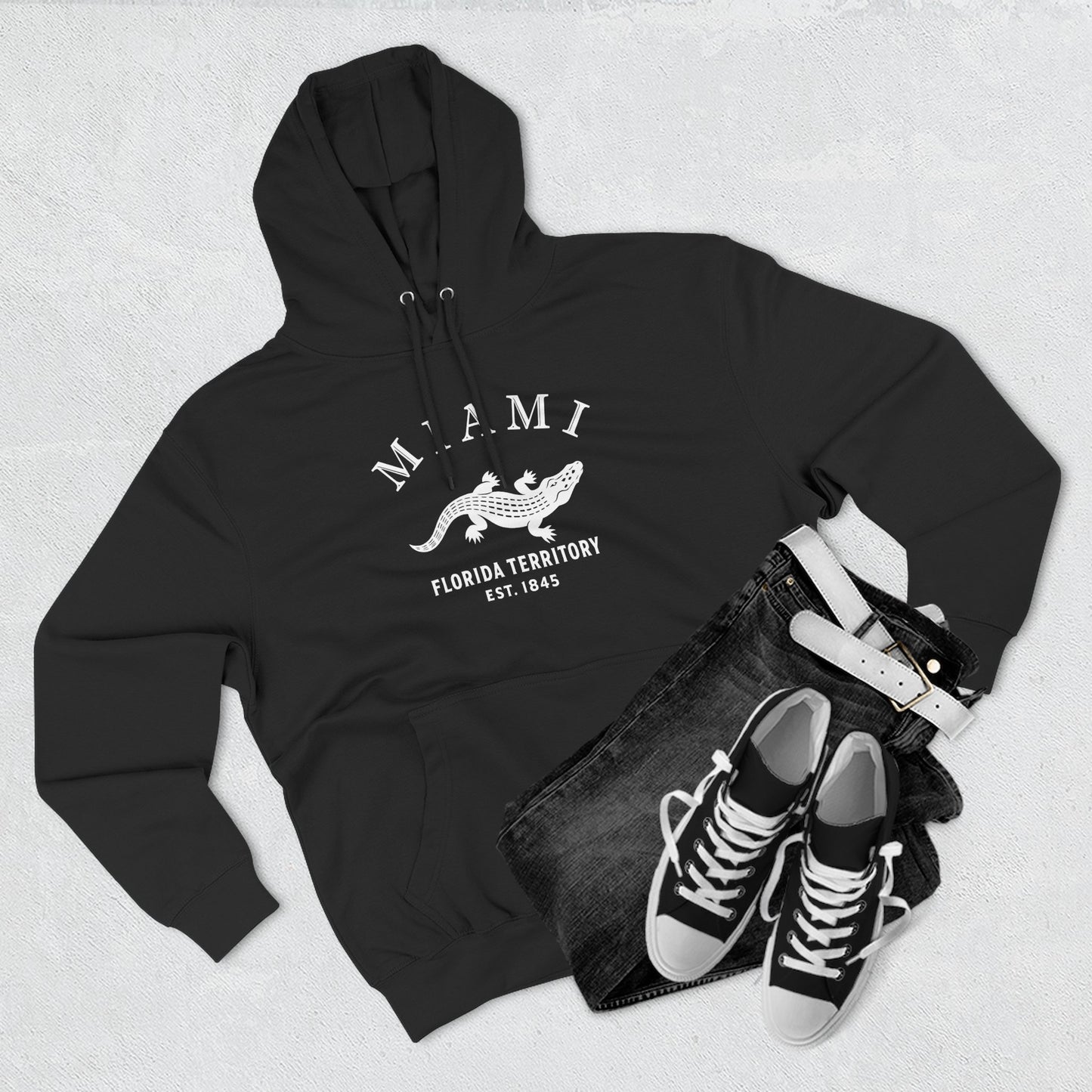 Miami Florida Vintage Retro Unisex Heavy Cotton Hoodie - White Logo