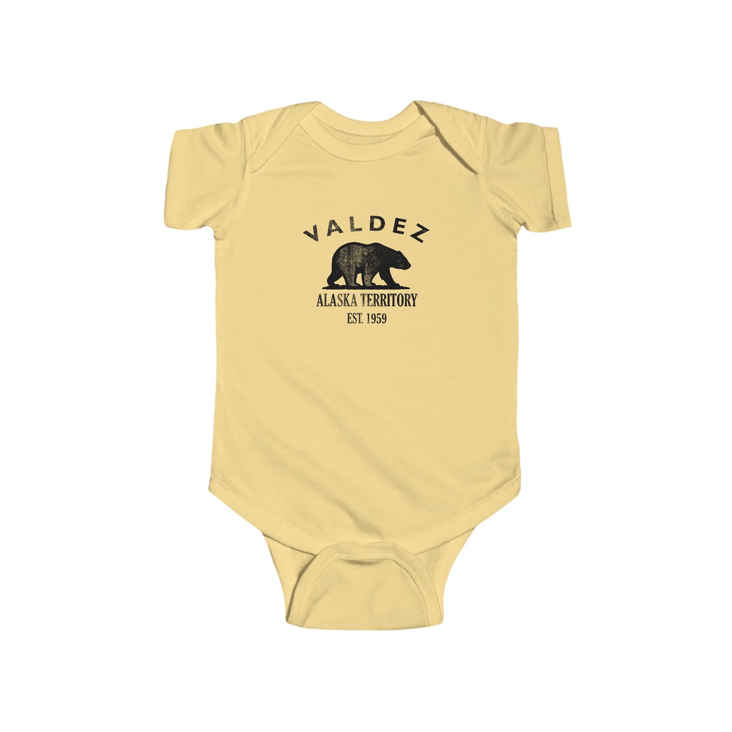 Valdez Alaska Cotton Jersey Baby Bodysuit - Black Logo