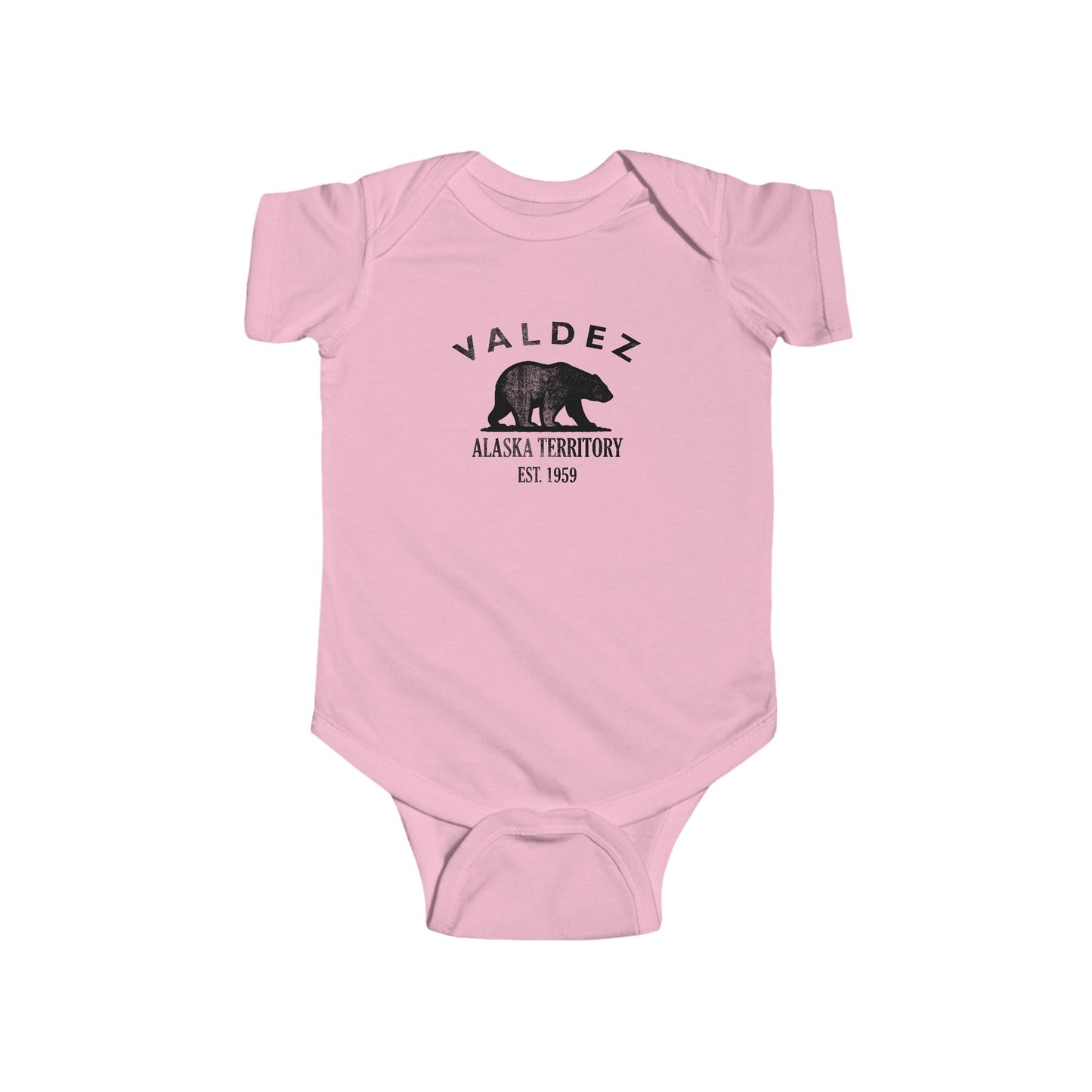 Valdez Alaska Cotton Jersey Baby Bodysuit - Black Logo