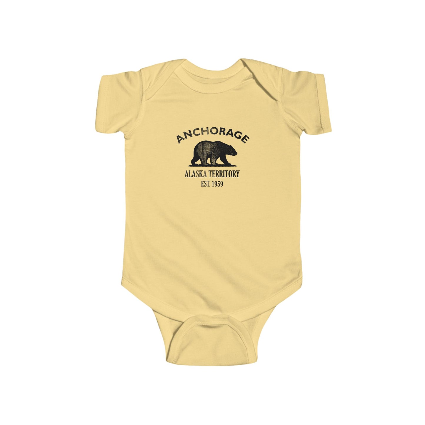 Anchorage Alaska Vintage Retro Cotton Jersey Baby Bodysuit - Black Logo