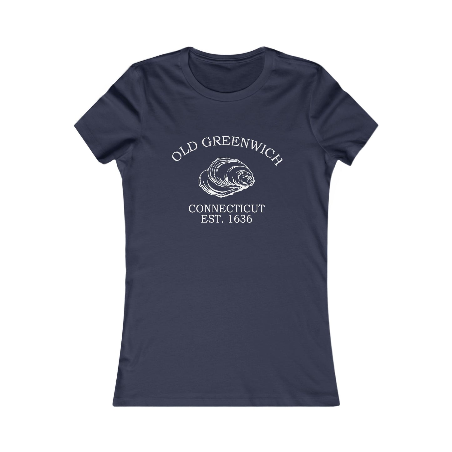 Old Greenwich Connecticut Vintage Retro Womens Fitted Ringspun Cotton Tee - White Logo