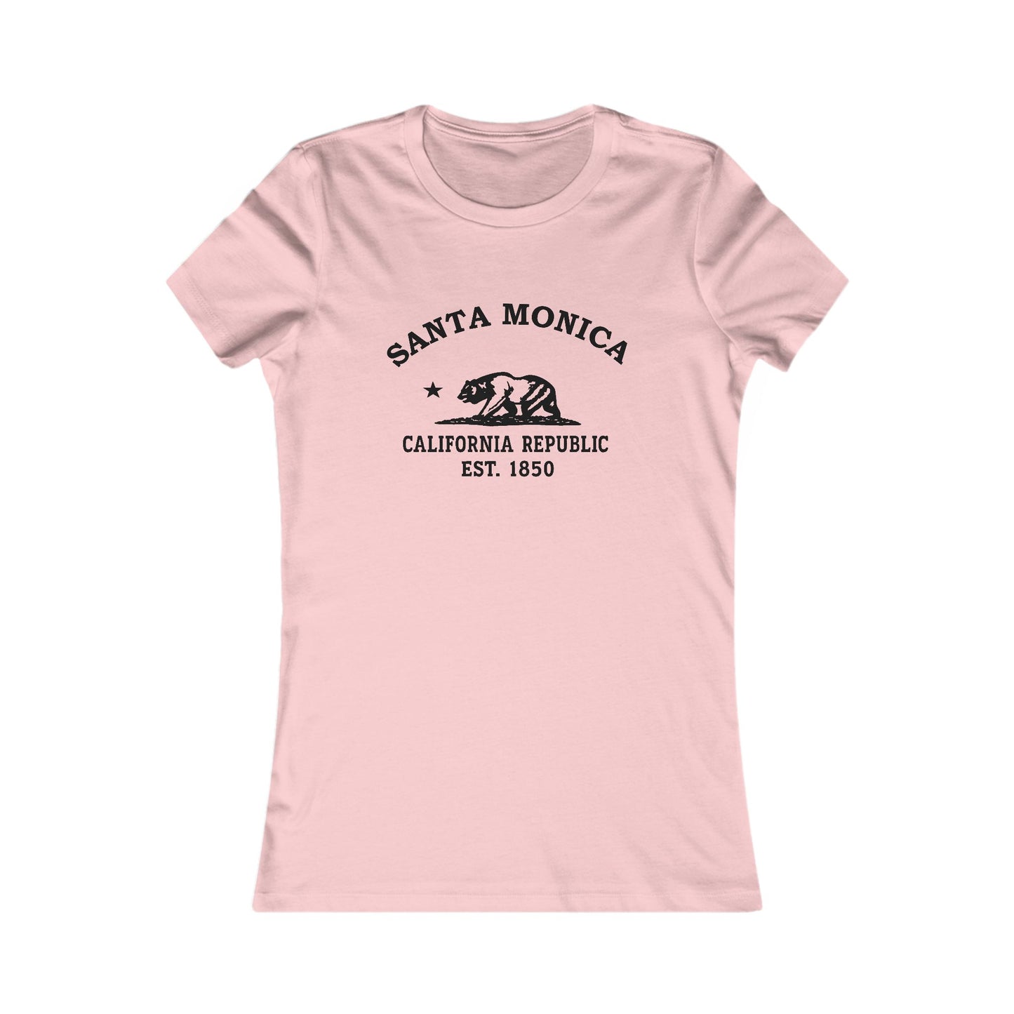 Santa Monica California Vintage Retro Womens Fitted Ringspun Cotton Tee - Black Logo