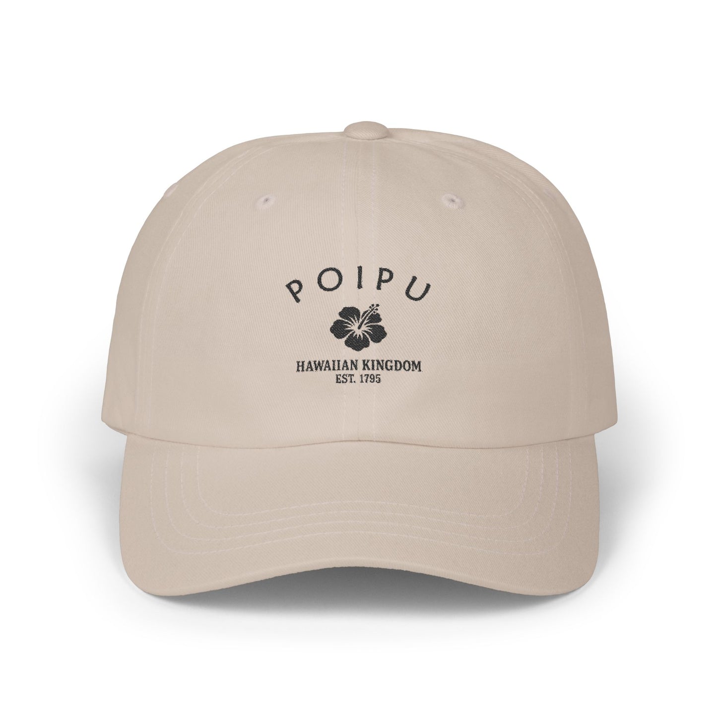 Poipu Hawaii Vintage Retro Embroidered Cotton Cap - Black Logo
