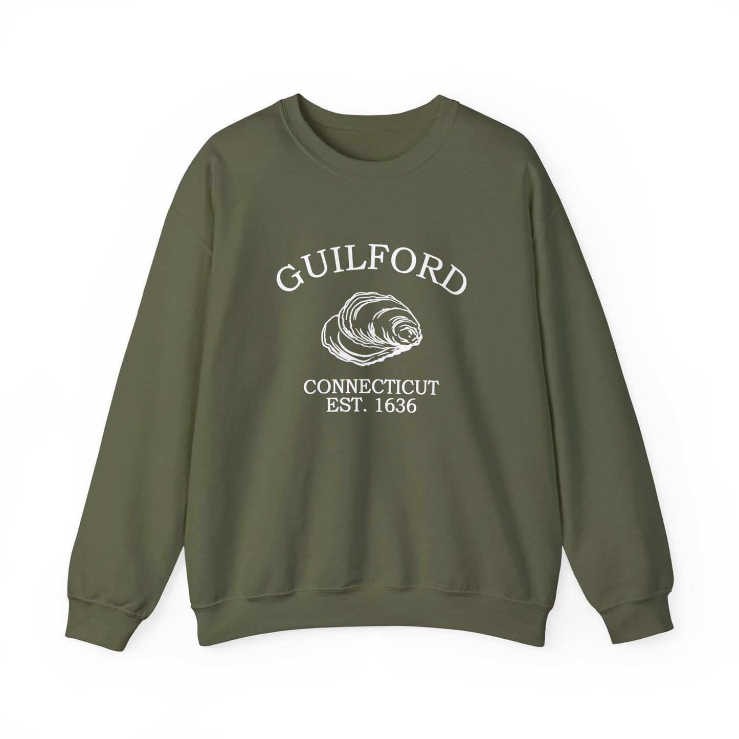 Guilford Connecticut Vintage Retro Unisex Heavy Crewneck Sweatshirt - White Logo
