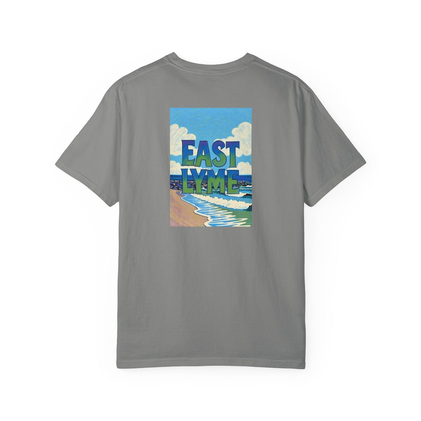East Lyme Connecticut Vintage Style Back Printed Art Series Cotton Tee - Black Retro Oyster Logo - Rear Art View 13