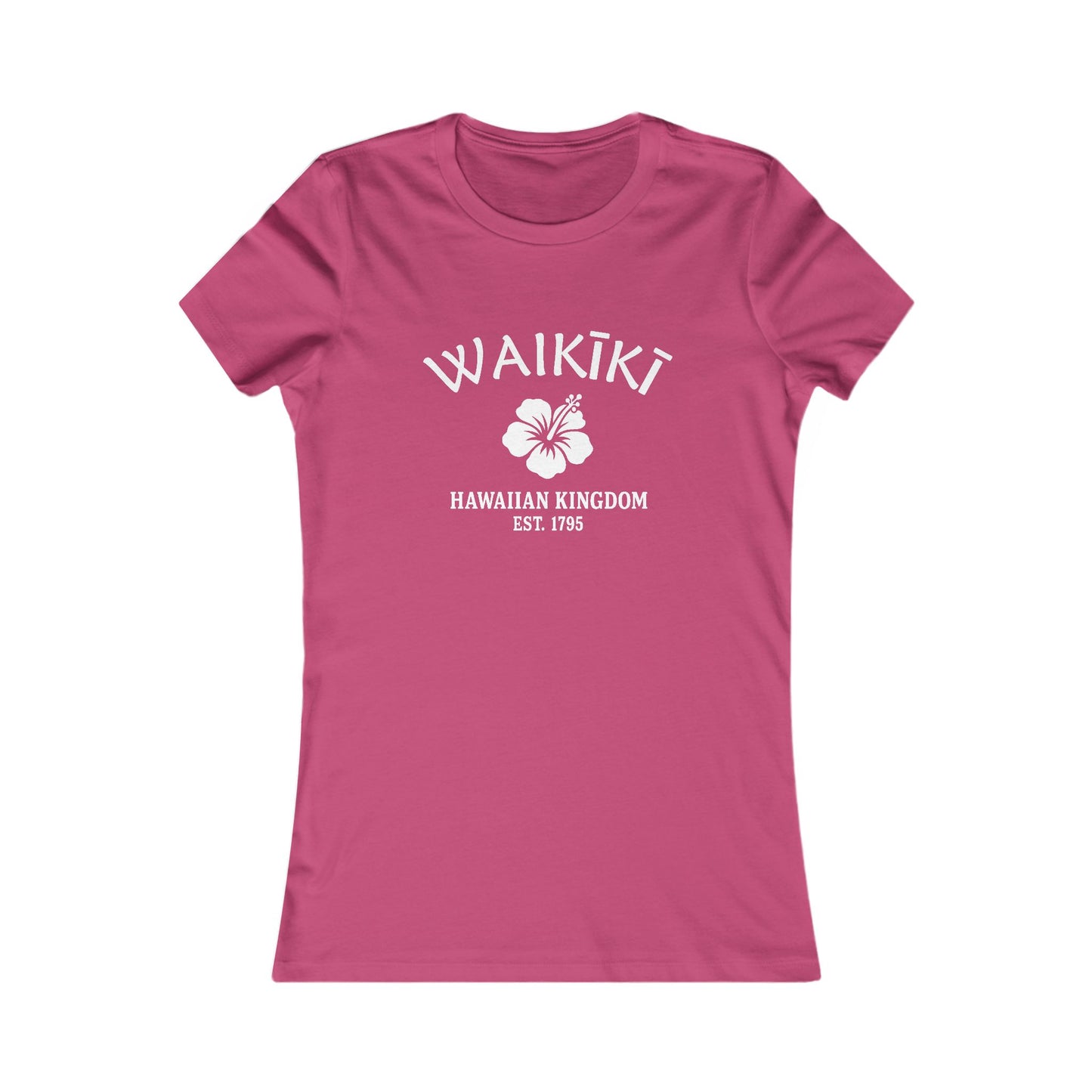 Waikiki Hawaii Vintage Retro Womens Fitted Ringspun Cotton Tee - White Logo