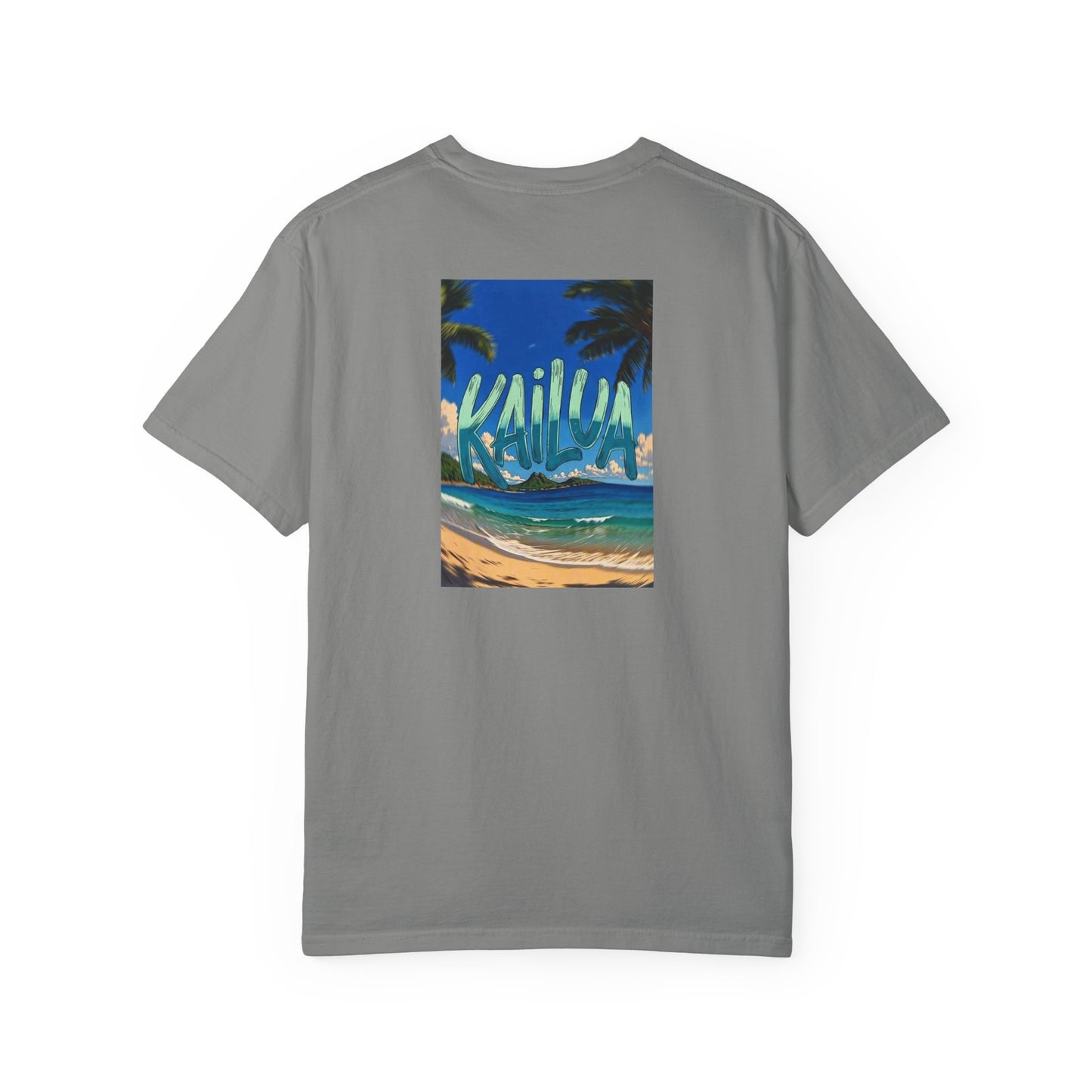 Kailua Hawaii Vintage Style Back Printed Art Series Cotton Tee - Black Retro Hibiscus Logo - Rear Art View 13