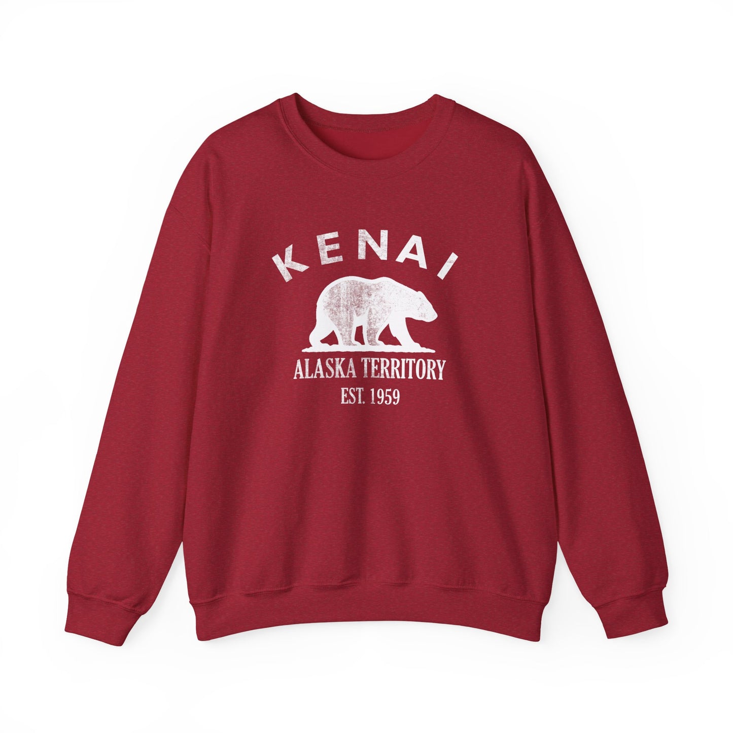 Kenai Alaska Vintage Retro Unisex Heavy Crewneck Sweatshirt - White Logo