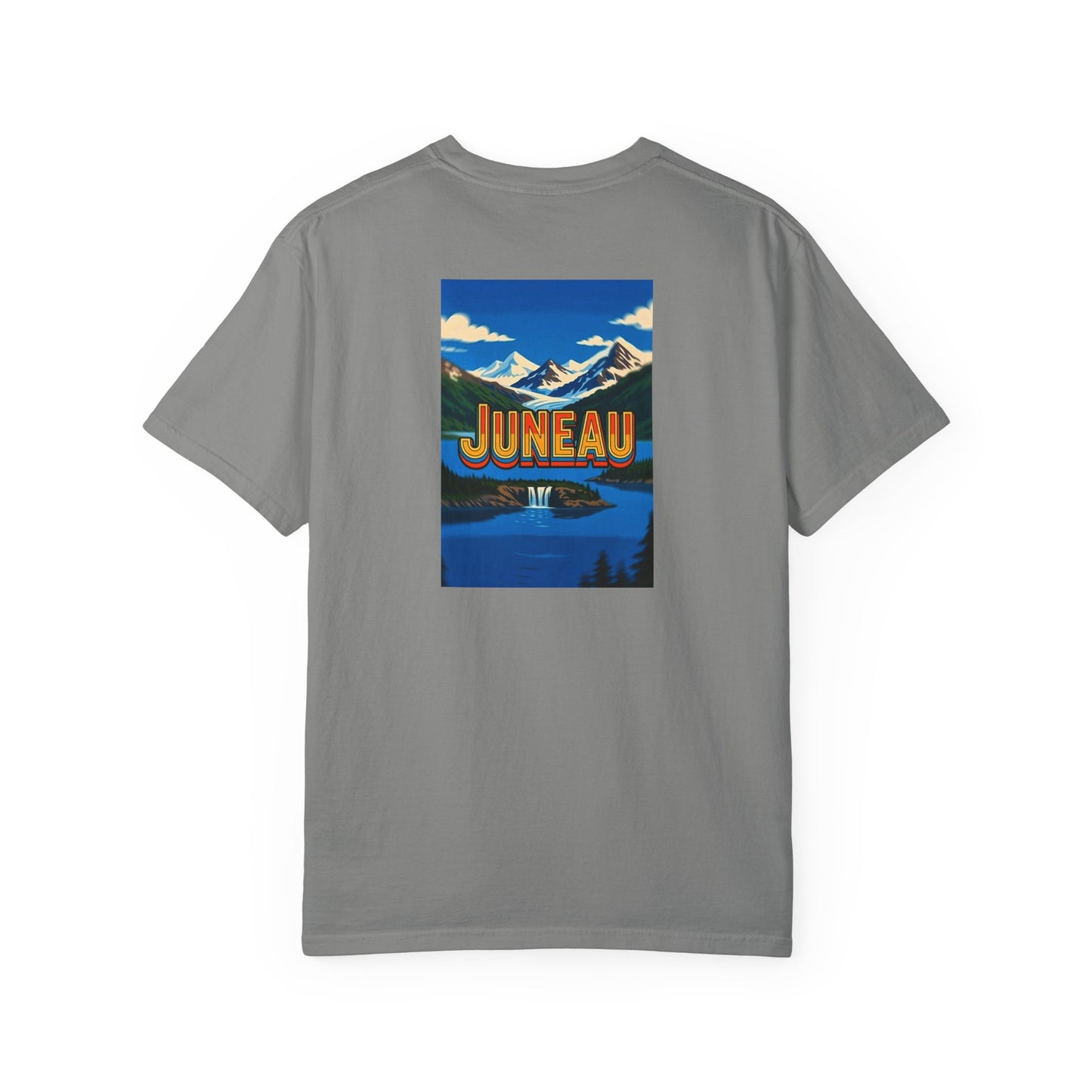 Juneau Alaska Vintage Retro Back Printed Art Series Cotton Tee - Black Logo