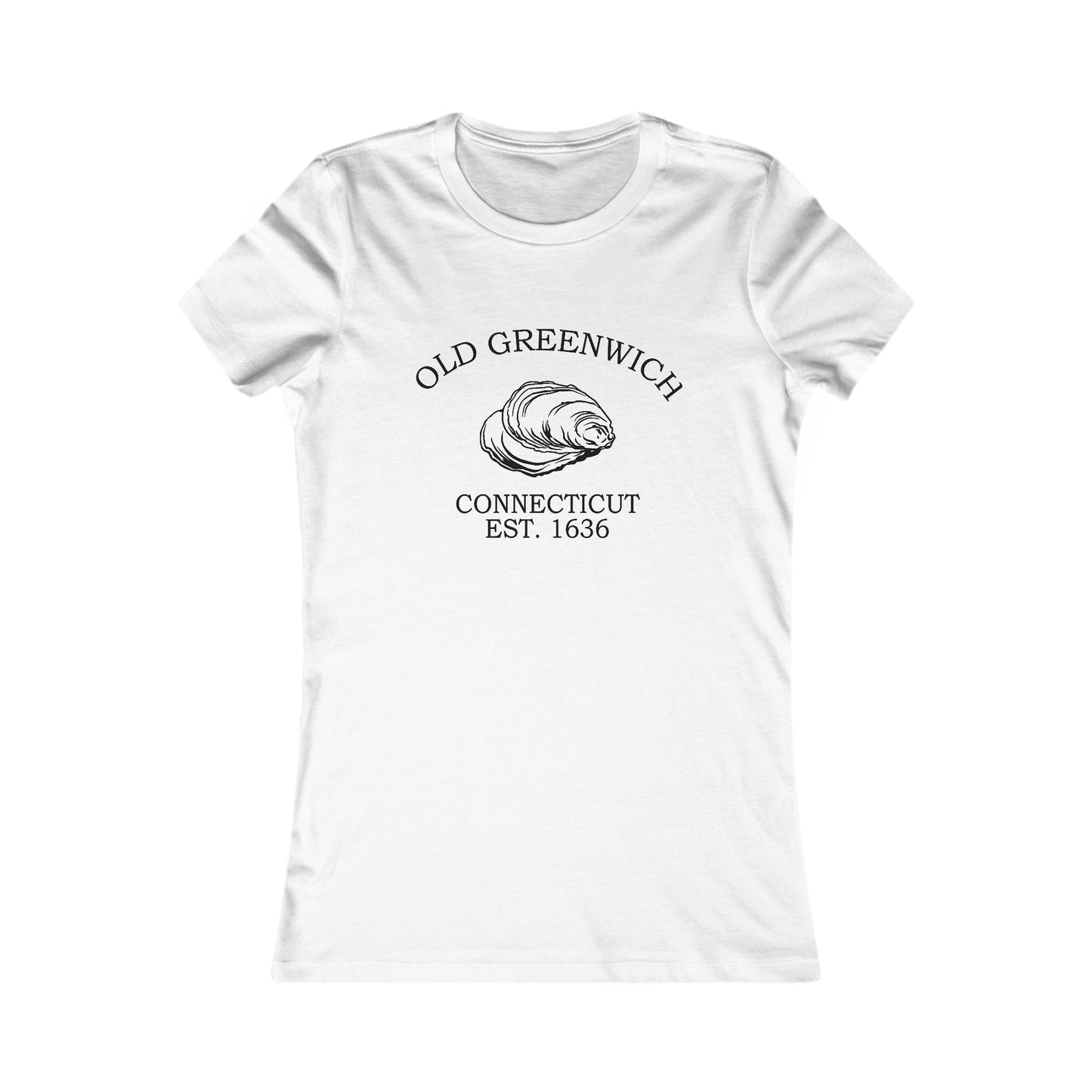 Old Greenwich Connecticut Vintage Retro Womens Fitted Ringspun Cotton Tee - Black Logo
