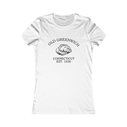 Old Greenwich Connecticut Vintage Retro Womens Fitted Ringspun Cotton Tee - Black Logo