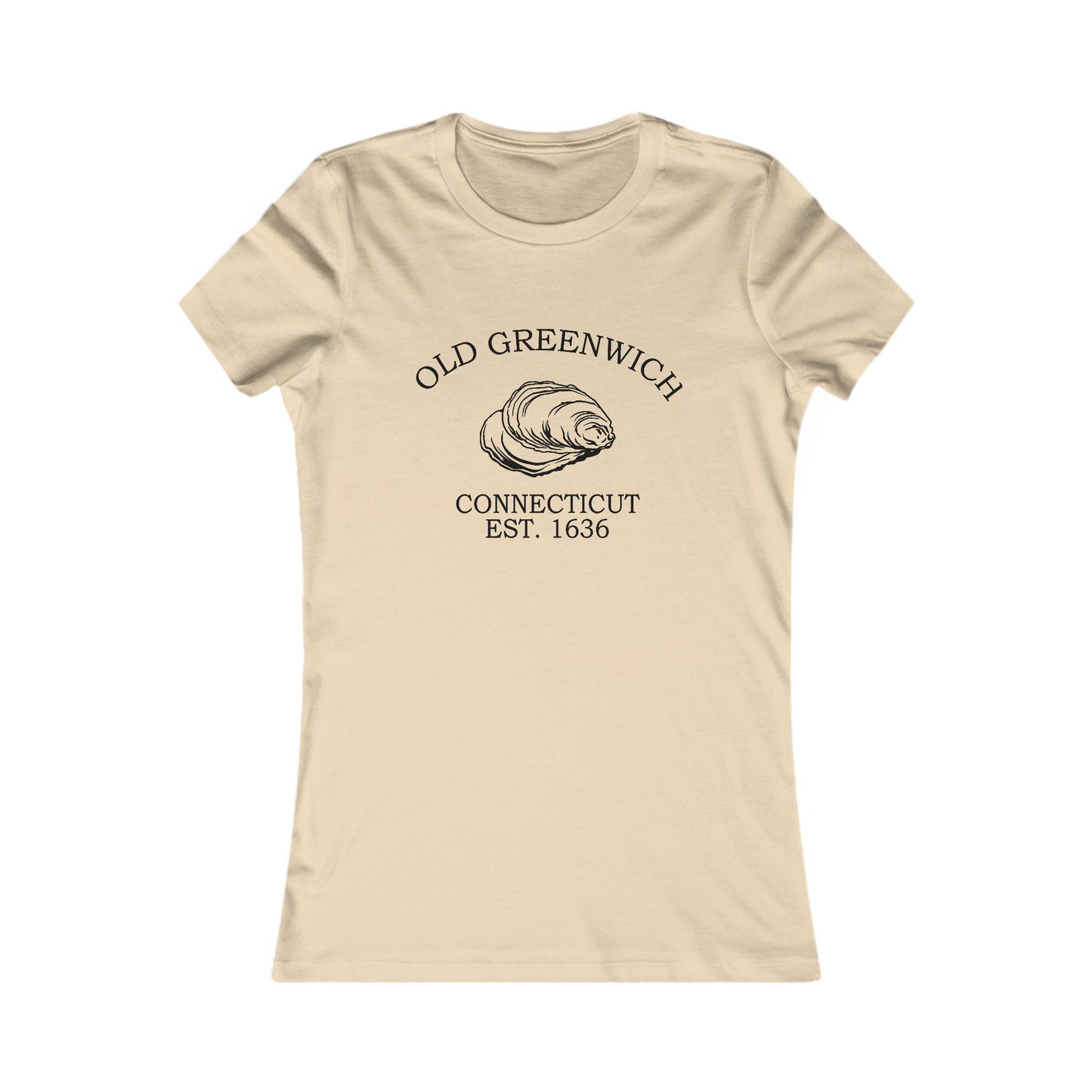 Old Greenwich Connecticut Vintage Retro Womens Fitted Ringspun Cotton Tee - Black Logo