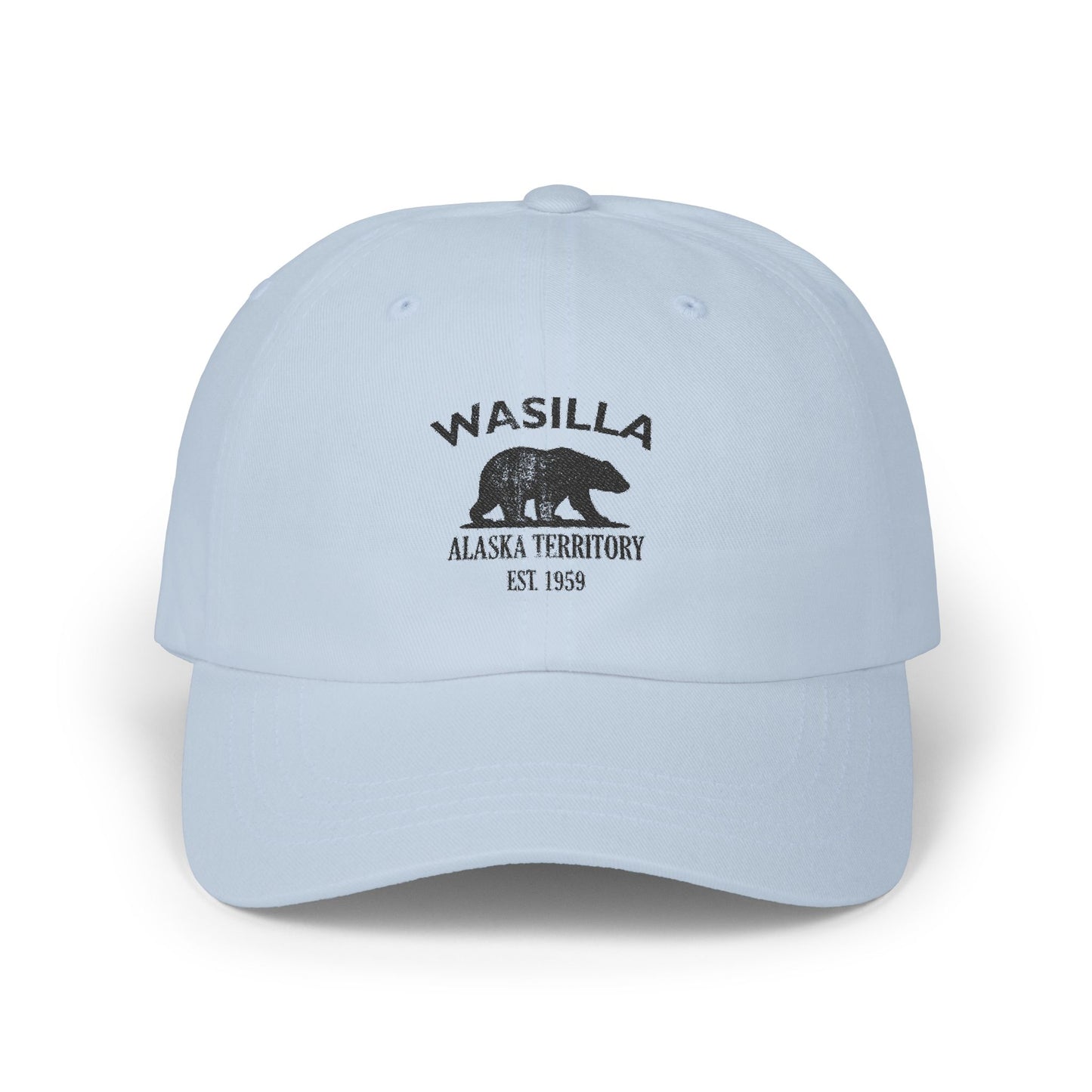 Wasilla Alaska Vintage Retro Embroidered Cotton Cap - Black Logo