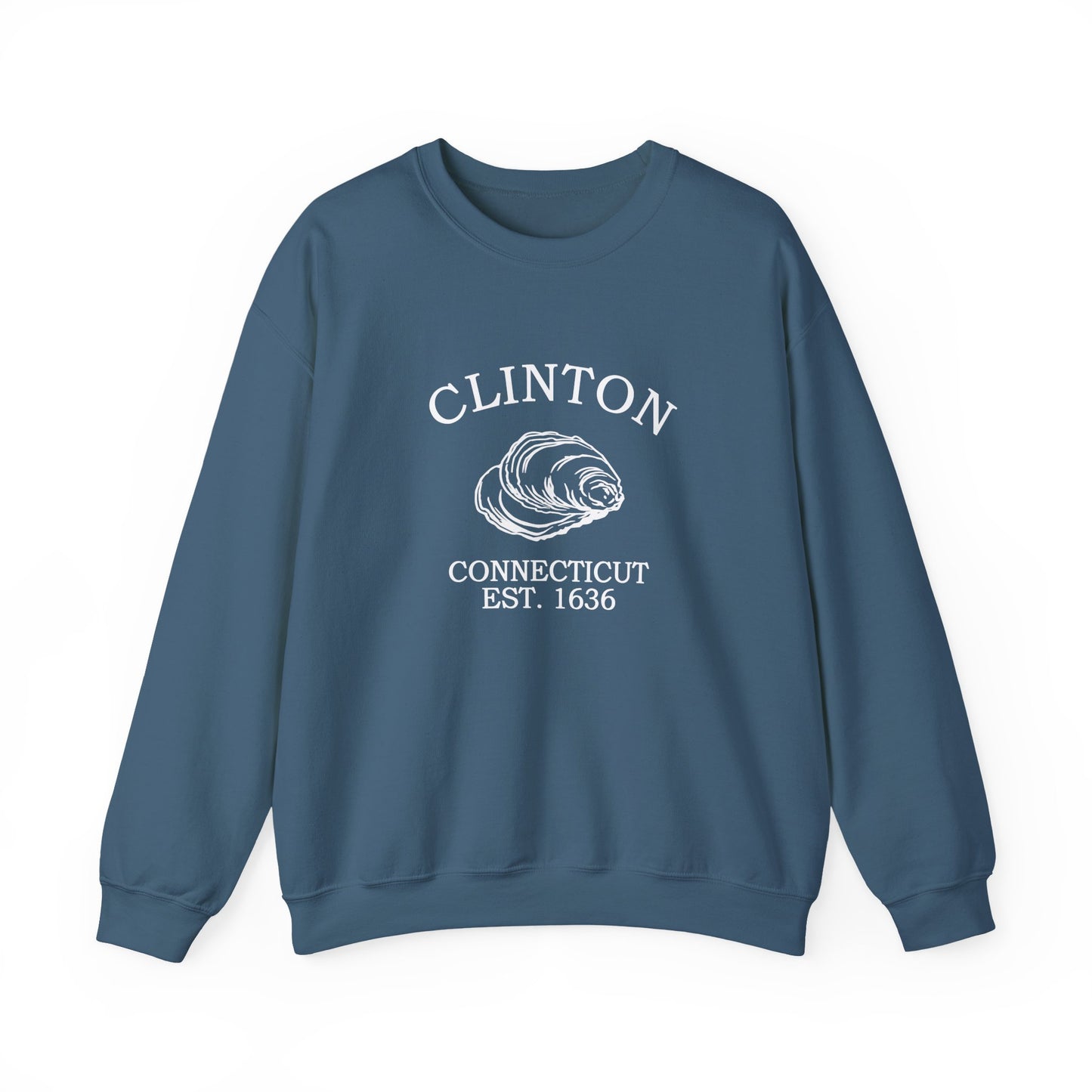 Clinton Connecticut Vintage Retro Unisex Heavy Crewneck Sweatshirt - White Logo