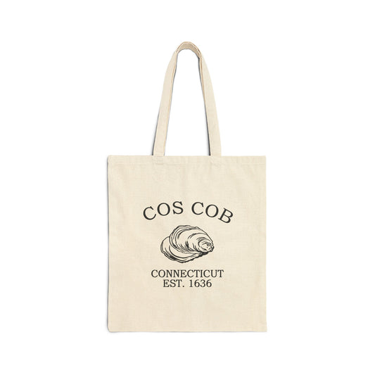 Cos Cob Connecticut Vintage Retro Cotton Canvas Tote Bag - Black Logo
