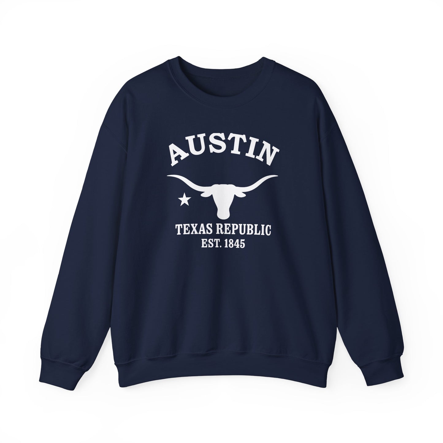 Austin Texas Vintage Retro Unisex Heavy Crewneck Sweatshirt - White Logo