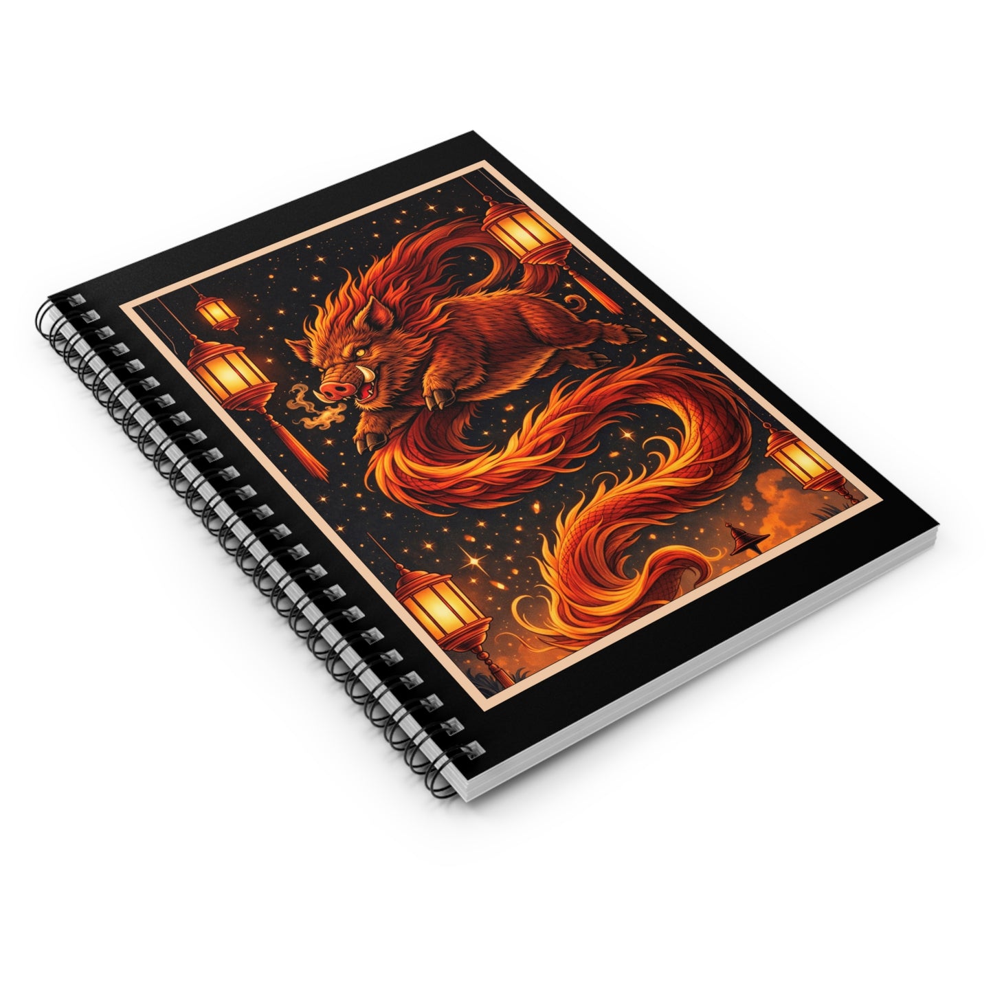 Zodiac Year of the Pig (2019+) Vintage Retro Art Series Spiral Ruled Journal