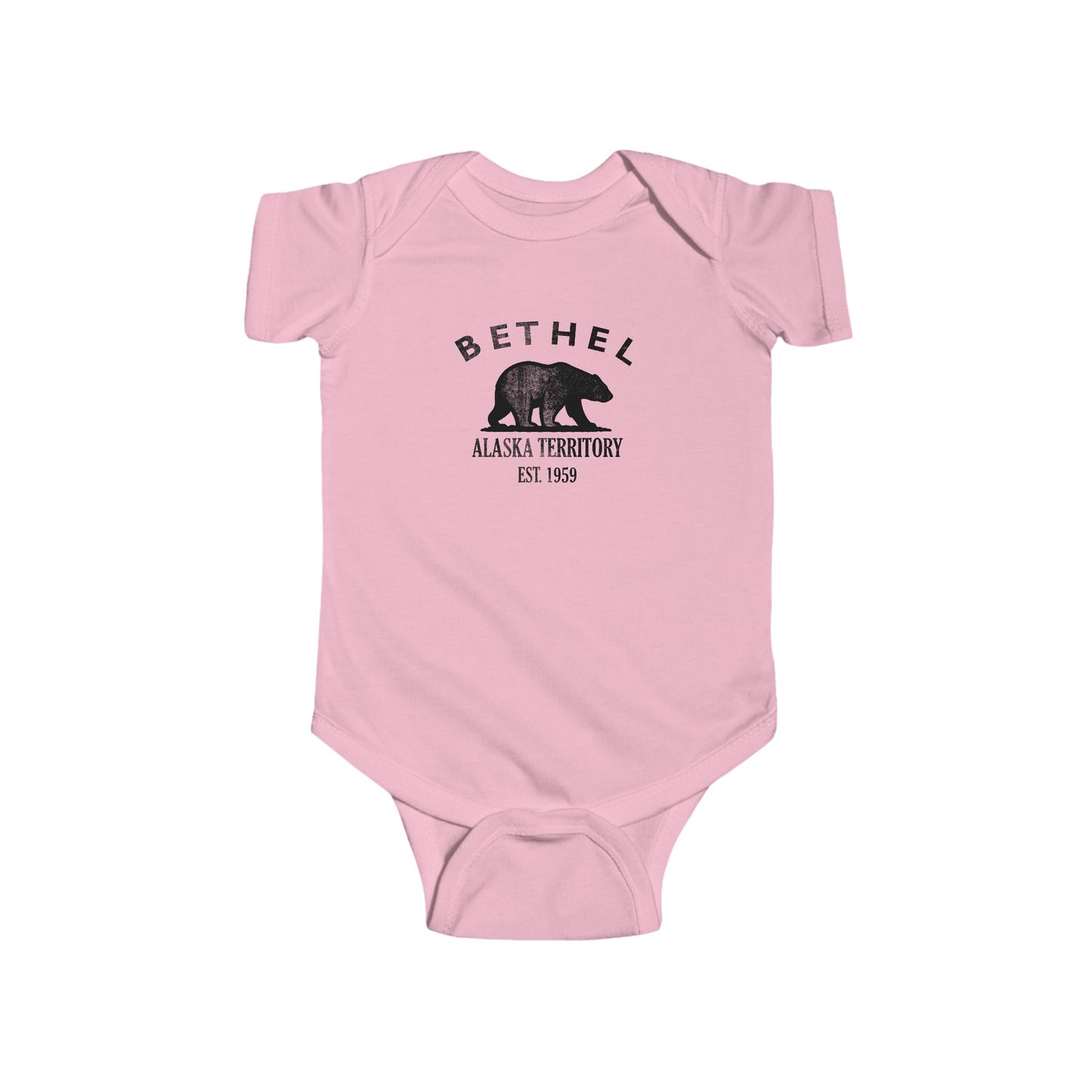 Bethel Alaska Vintage Retro Cotton Jersey Baby Bodysuit - Black Logo
