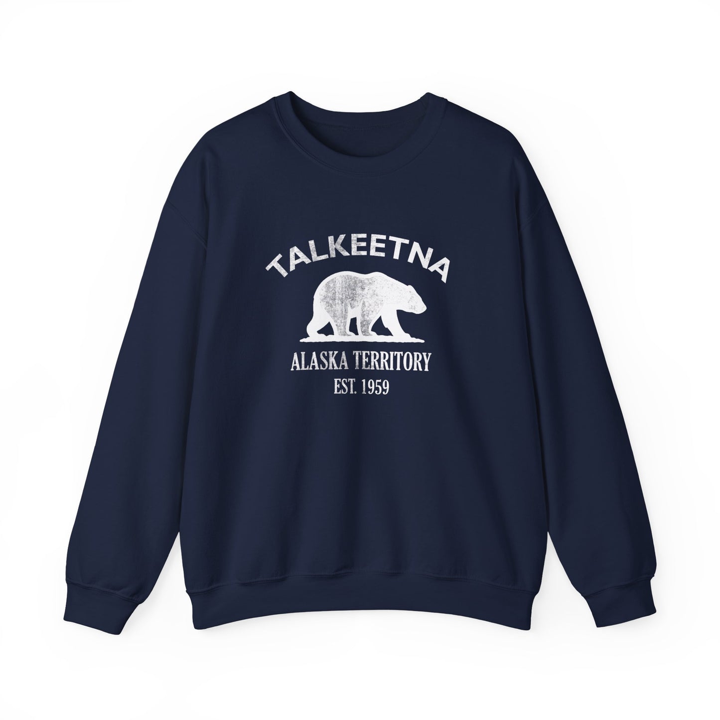 Talkeetna Alaska Vintage Retro Unisex Heavy Crewneck Sweatshirt - White Logo
