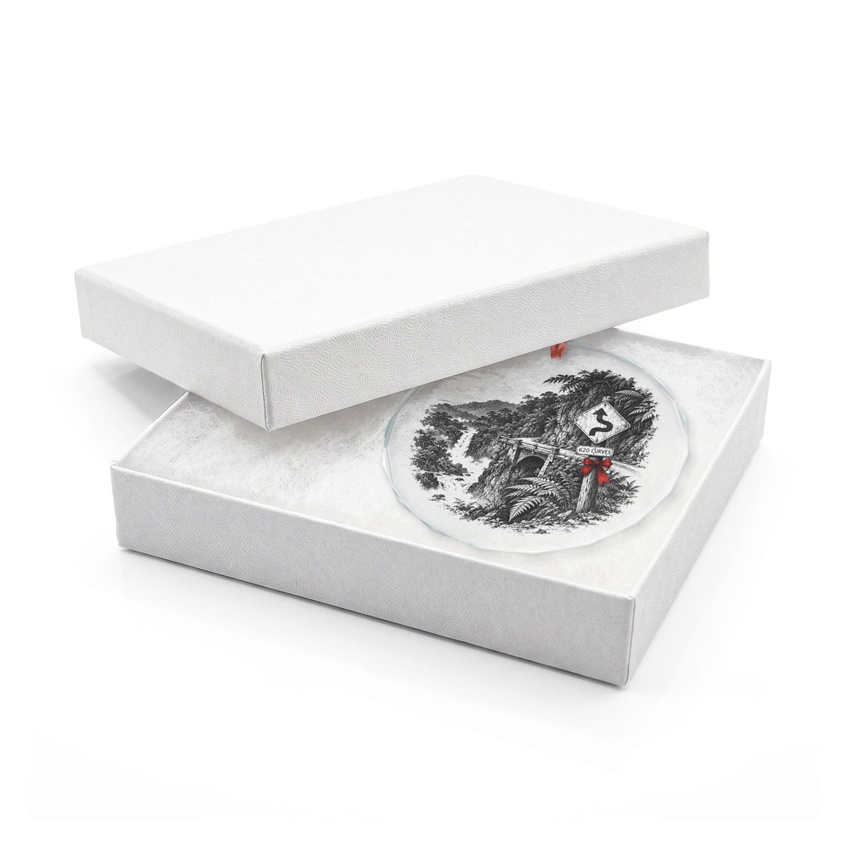 Hana Hawaii Holiday Ornament, Hairpin Turn Sign, Crystal Glass Ornament in White Gift Box