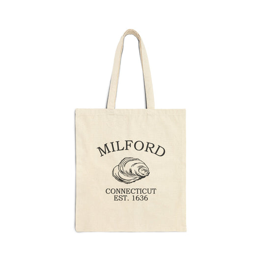 Milford Connecticut Vintage Retro Cotton Canvas Tote Bag - Black Logo