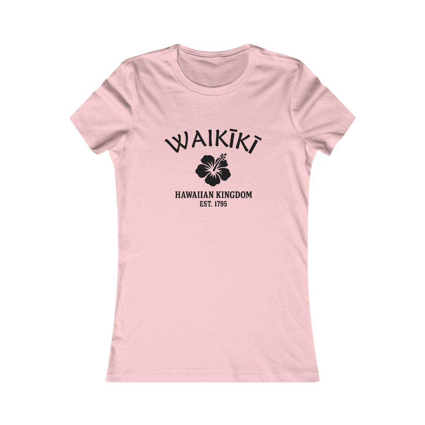 Waikiki Hawaii Ringspun Cotten Fitted Vintage Retro Womens Tee - Black Logo