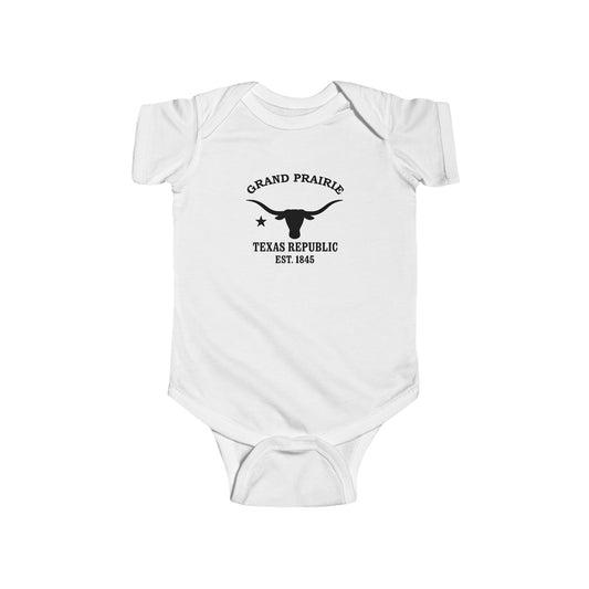 Grand Prairie Texas Vintage Retro Cotton Jersey Baby Bodysuit - Black Logo