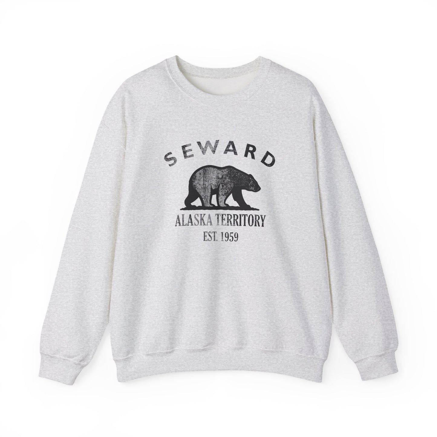 Seward Alaska Vintage Retro Unisex Heavy Crewneck Sweatshirt - Black Logo