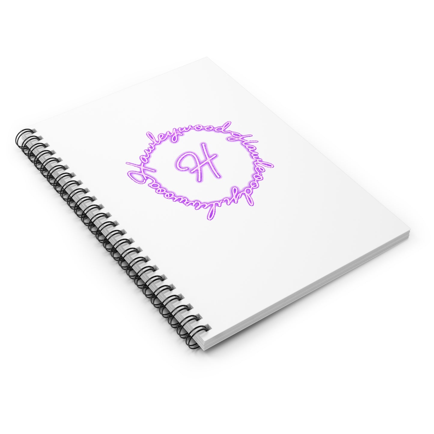 Hawleywood Vintage Retro Spiral Ruled Journal - Purple Neon Lace Logo