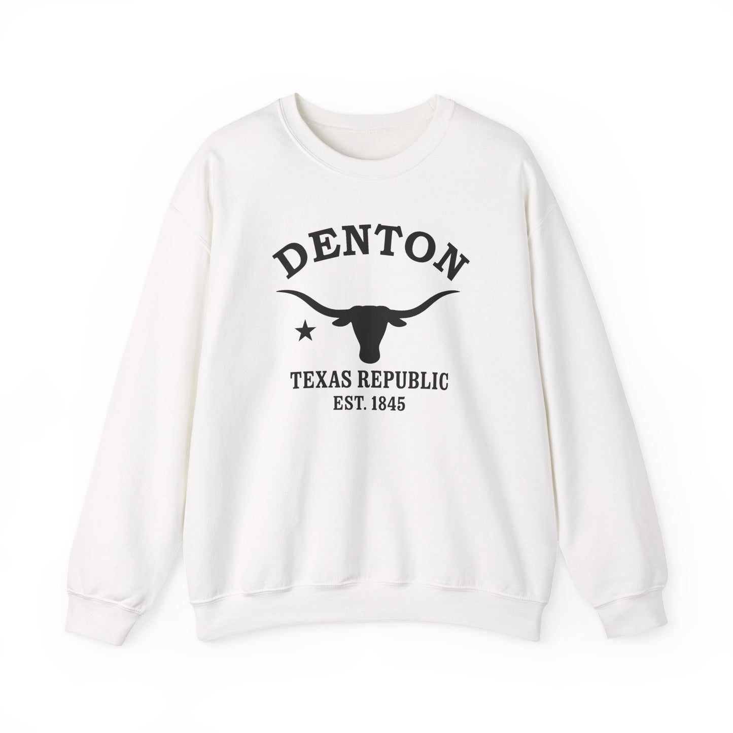 Denton Texas Vintage Retro Unisex Heavy Crewneck Sweatshirt - Black Logo