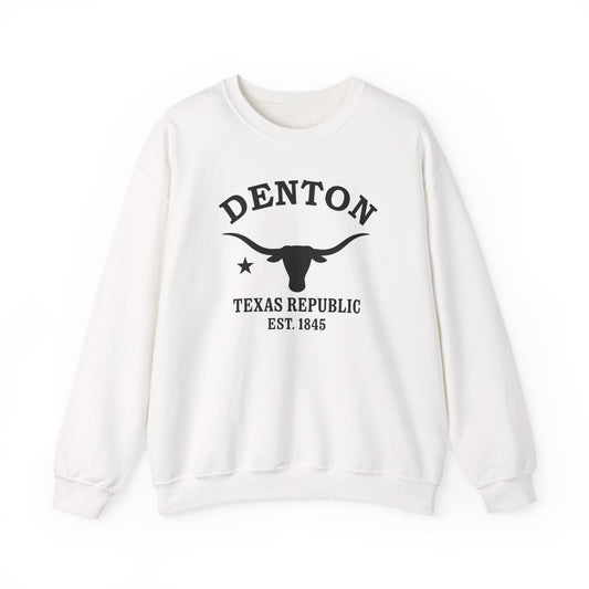 Denton Texas Vintage Retro Unisex Heavy Crewneck Sweatshirt - Black Logo
