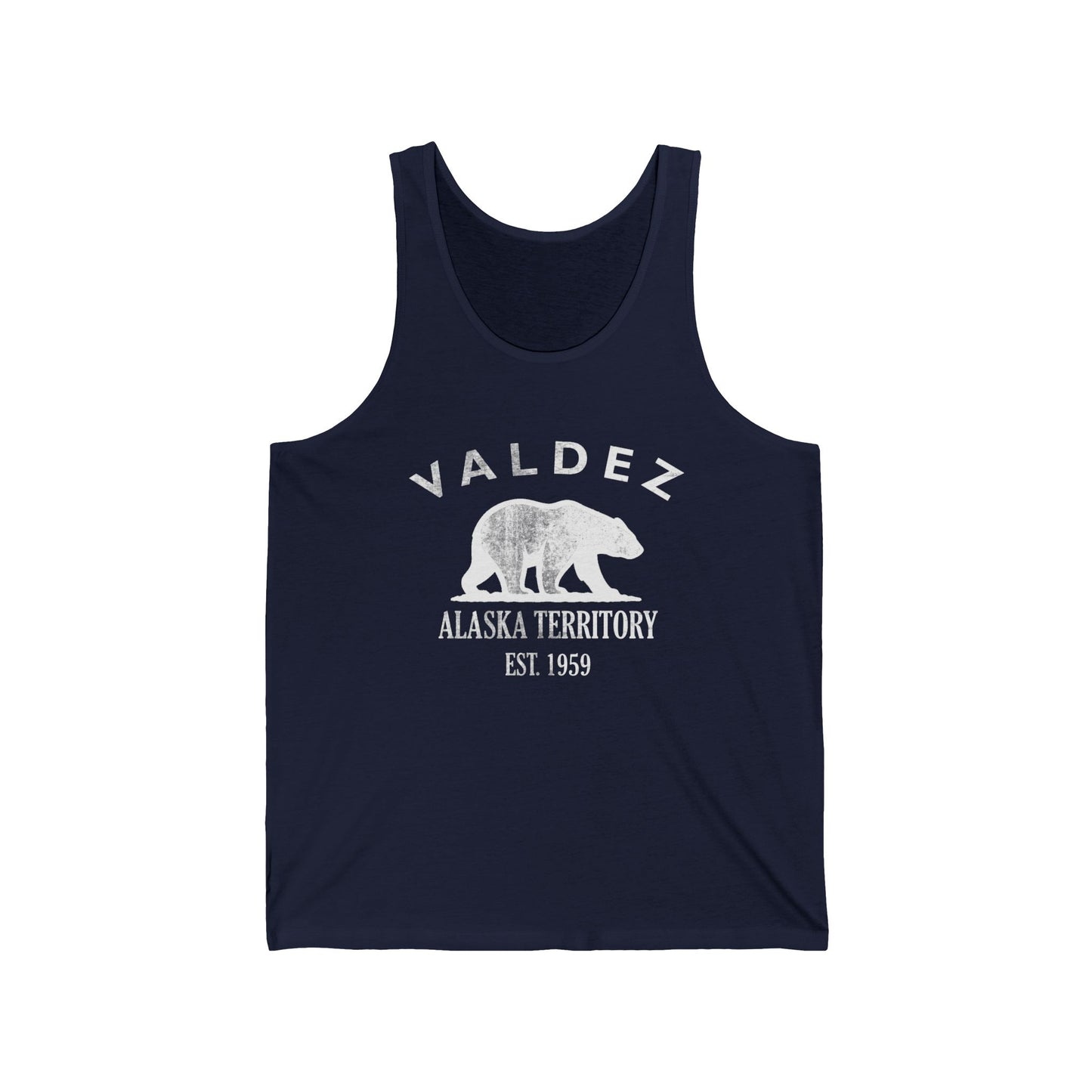 Valdez Alaska Vintage Retro Unisex Cotton Jersey Tank Top - White Logo