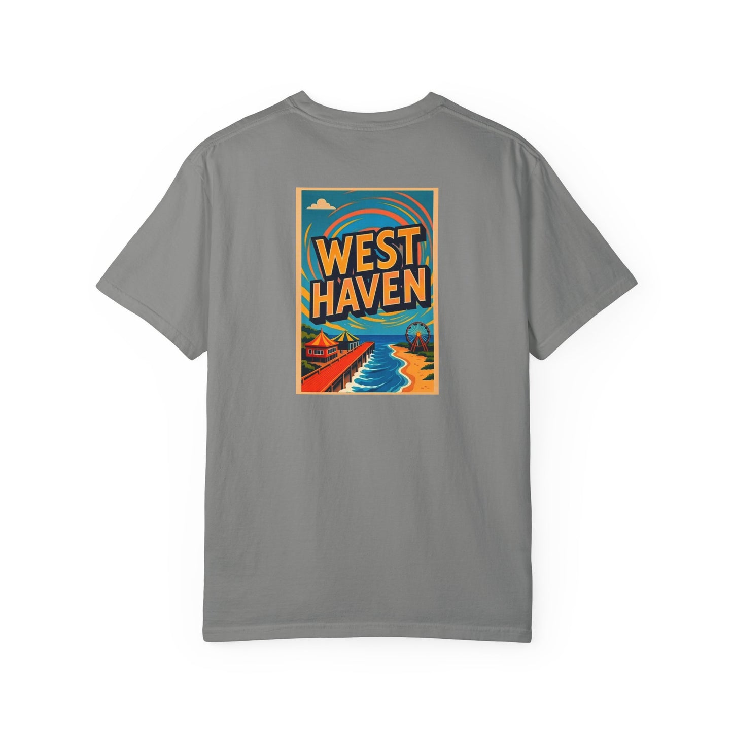 West Haven Connecticut Vintage Style Back Printed Art Series Cotton Tee - Black Retro Oyster Logo - Rear Art View 13